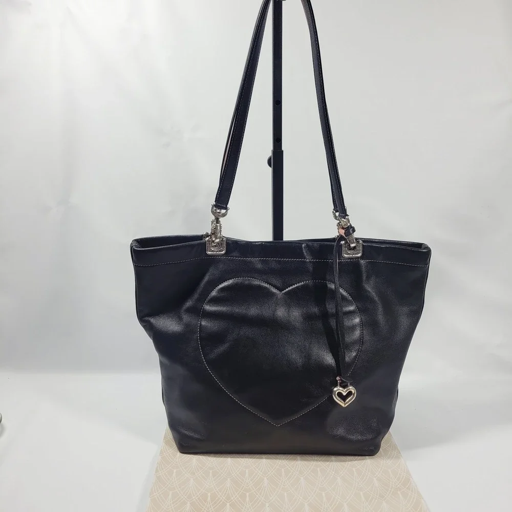 Y2K Brighton Jodi Leather Handbag Purse Black Reversible French Country Tote